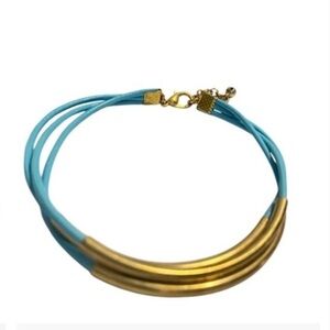 Turquoise Leather Leather, Stackable Leather Strand Bracelets, Gold Plated Tube…